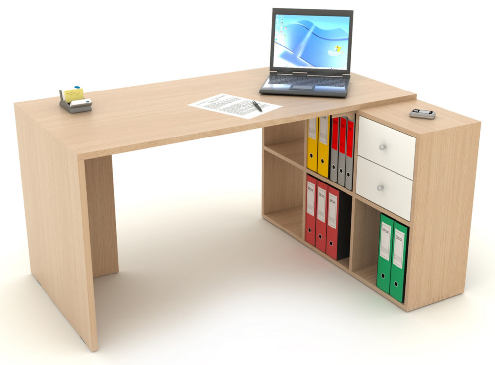 Bureau Cosito L. 140 x P. 69 cm avec rangement 6 cases intgr -  Chne