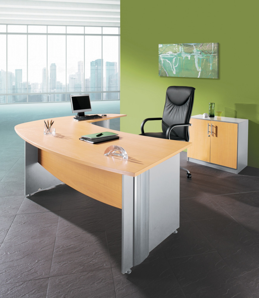 Pack Direction Activity : Bureau + retour courbes L.230 x P.192 cm - Plateau Htre - Pieds pleins Aluminium