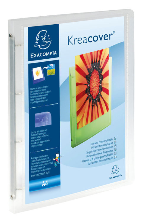 Exacompta Classeur souple 4 anneaux 15 mm Kreacover personnalisable A4 polypropylne translucide - Dos 2 cm - Incolore
