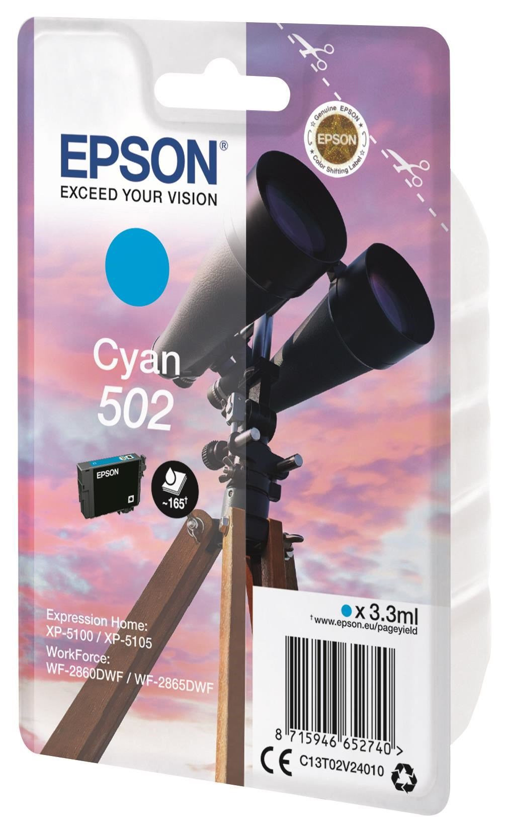 Epson 502 ''Jumelles'' Cartouche d'encre originale C13T02V24010 - Cyan