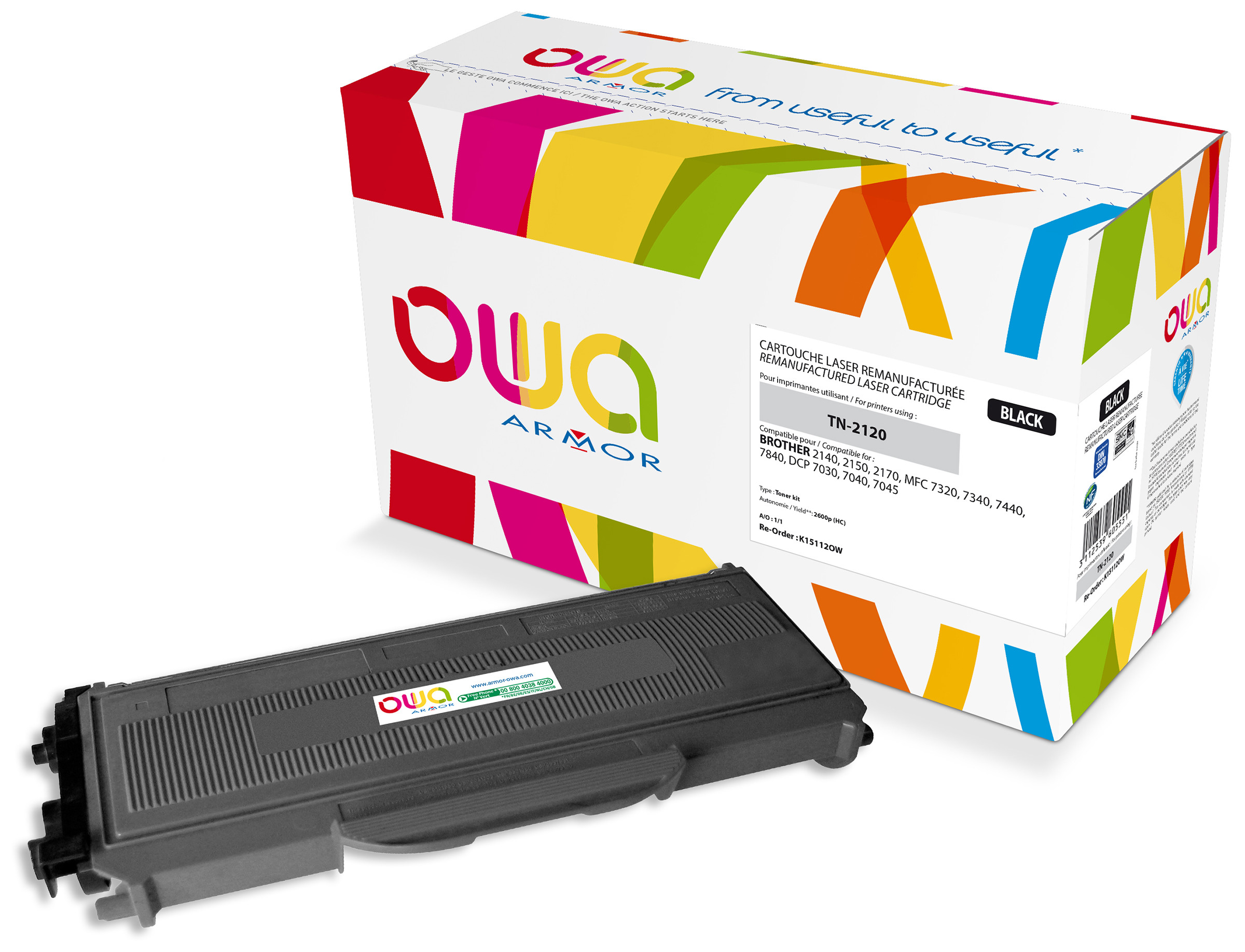 OWA Toner compatible BROTHER TN2120 - K15112OW - Noir
