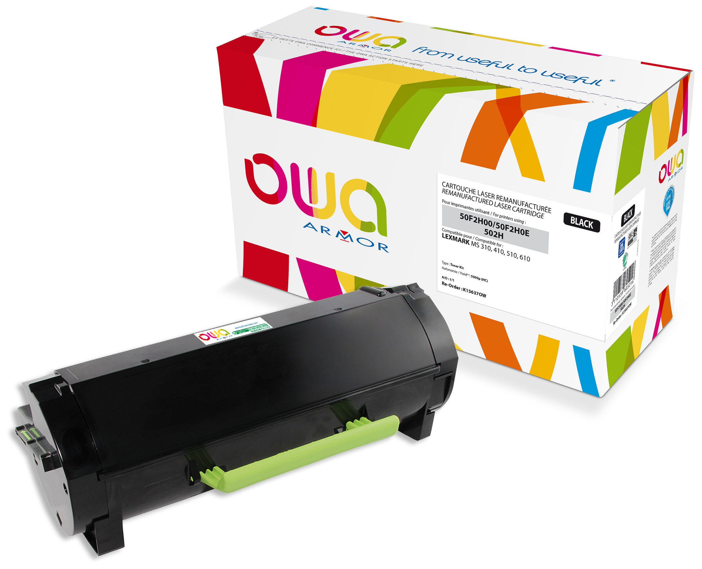 OWA Toner compatible LEXMARK 50F2H00 - K15637OW - Noir