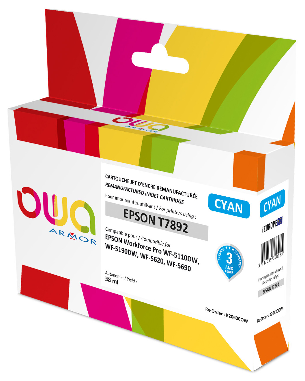 OWA Cartouche d'encre compatible EPSON T7892XXL - K20630OW - Cyan