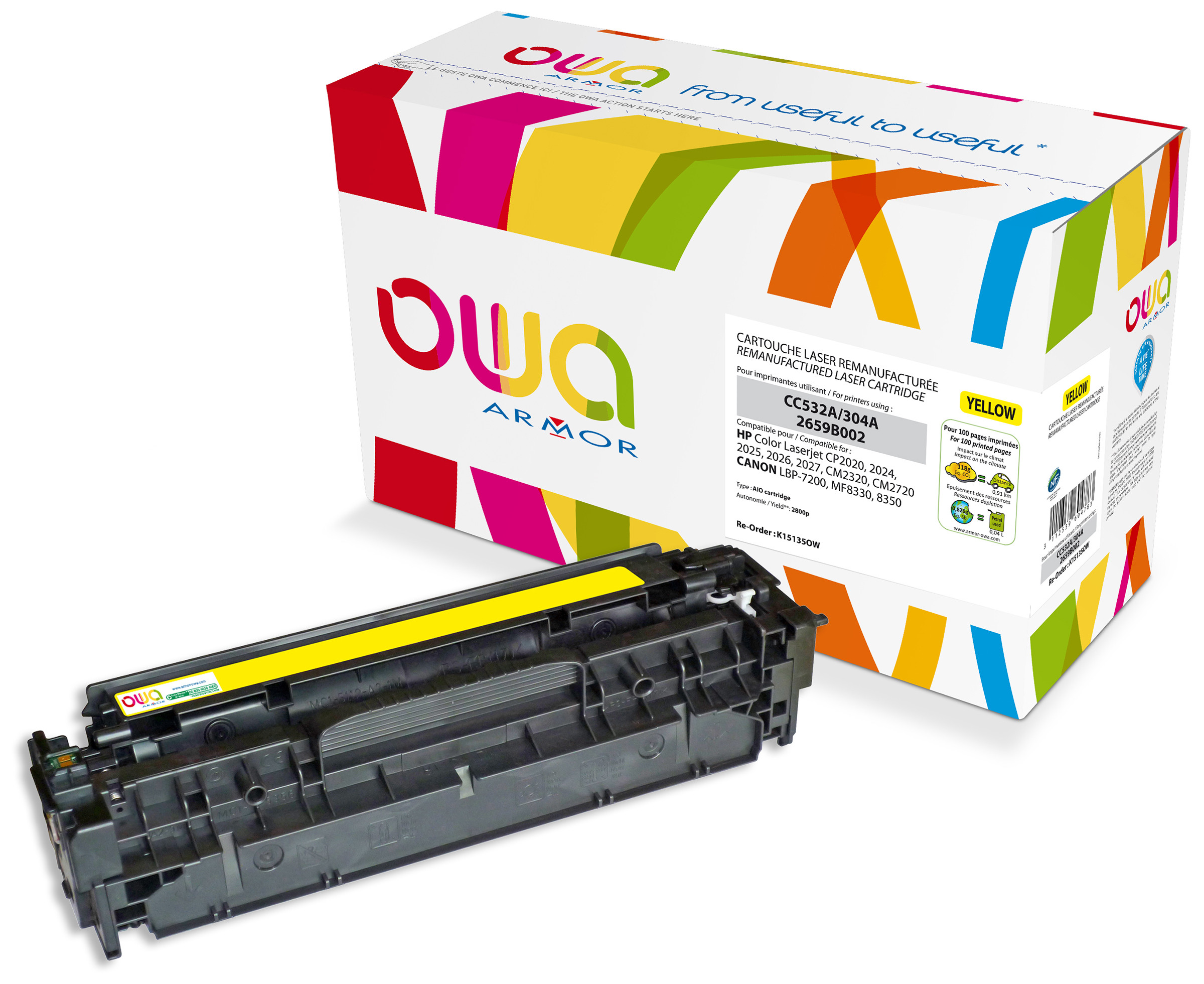 OWA Toner compatible HP 304A CC532A - K15135OW - Jaune