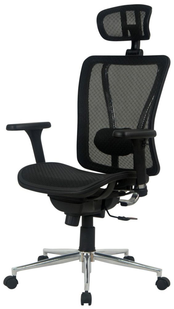 Fauteuil direction Jarvis Rsille Noir Hauteur rglable - Accoudoirs Dossier Appuie-tte Roulette