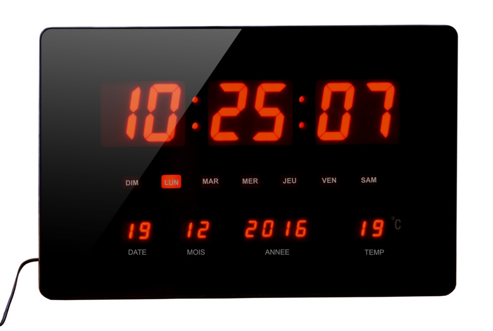 ORIUM Horloge  Led rouge Chronos, murale ou  poser, multifonctions - 36 x 22 cm