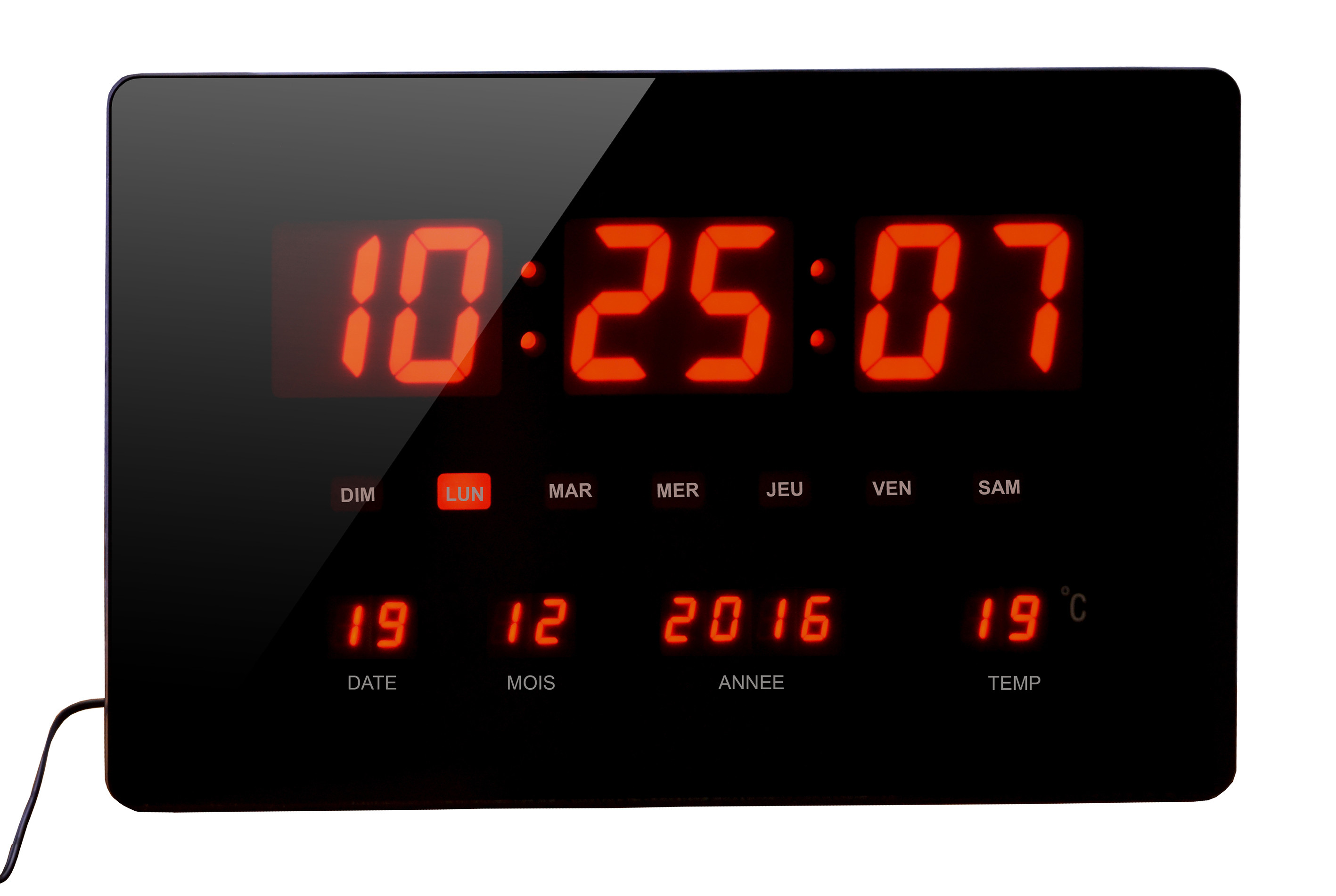 ORIUM Horloge à Led Chronos murale ou à poser multifonctions 36 x 22 cm
