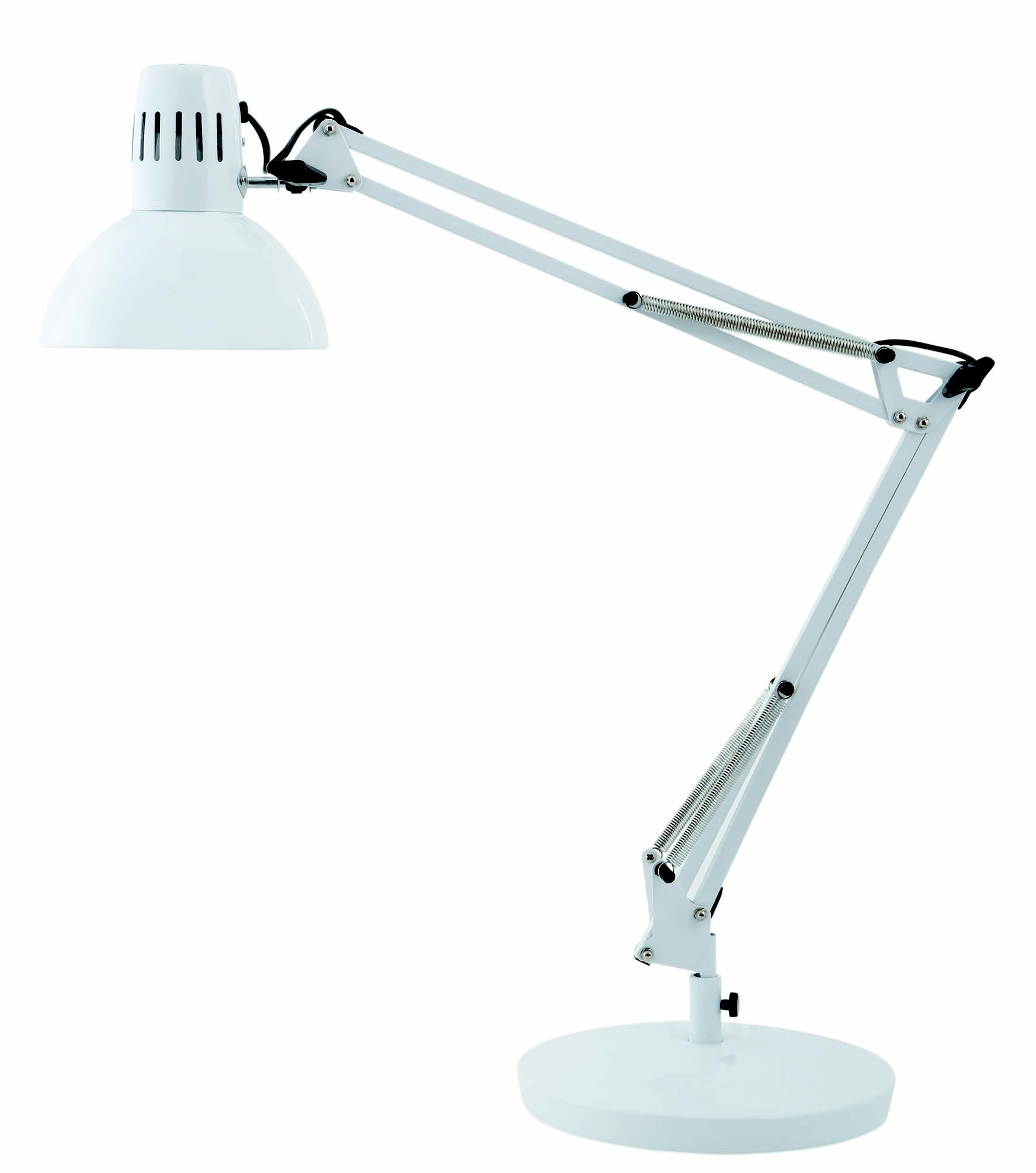 Alba Lampe de bureau Architecte - Ampoule Led E27 - 20W - Double bras articulé - Tête orientable - Blanc