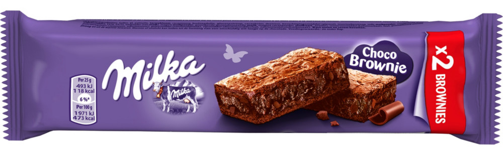 Milka Choco Brownie - Gteau moelleux au chocolat au lait avec des ppites - Lot de 24 pochons de 2 gteaux