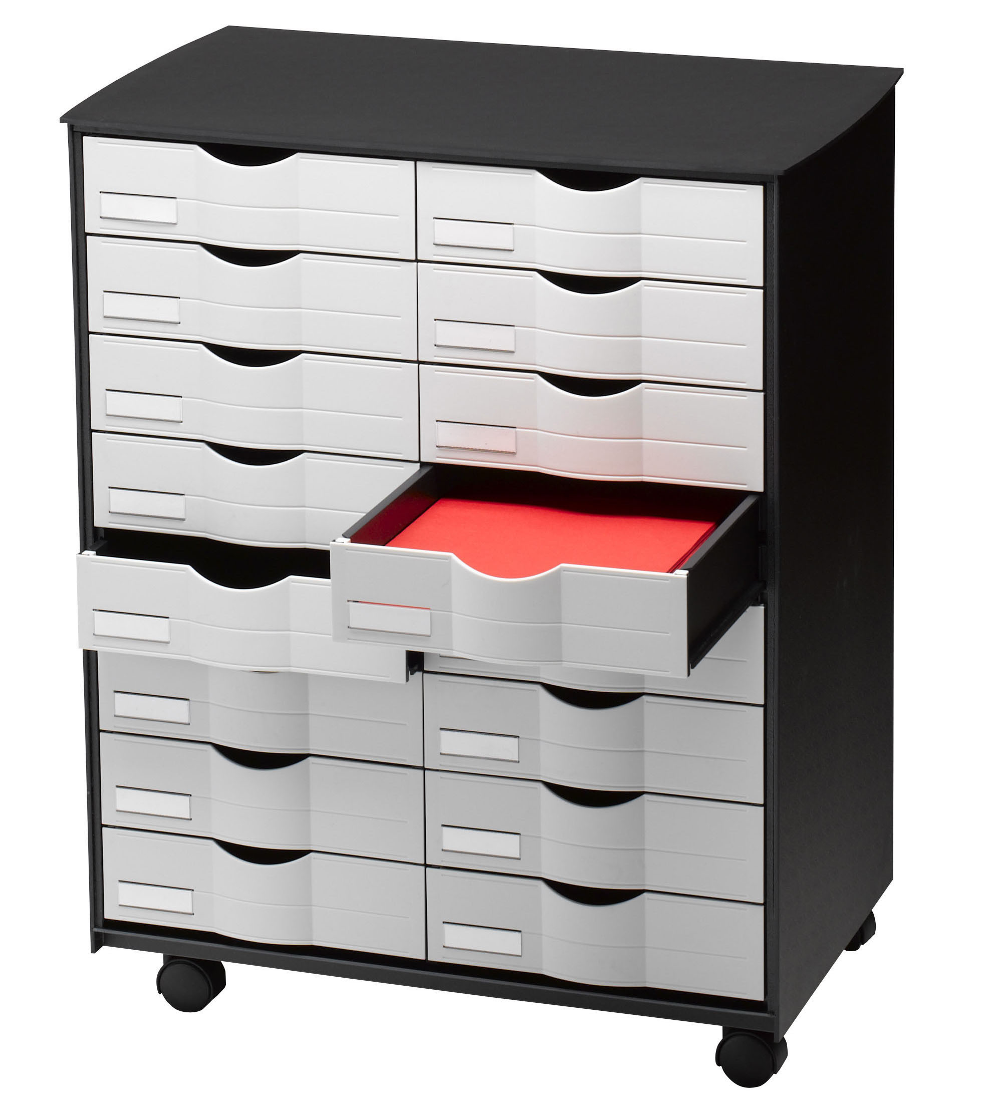 Desserte 16 tiroirs polystyrène - Corps Noir - Tiroirs Gris