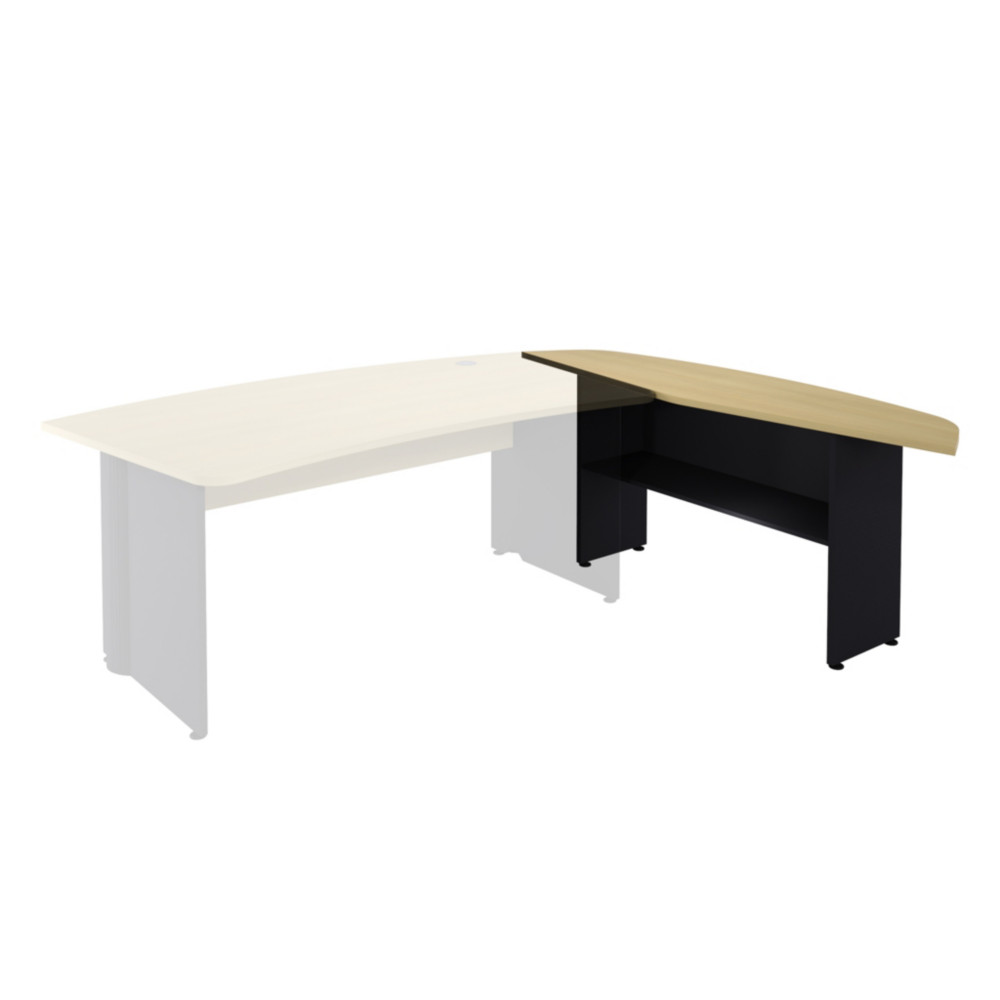 Retour courbe bureau Direction Activity - L.180 x P.60 cm - Plateau Htre - Pieds pleins Anthracite
