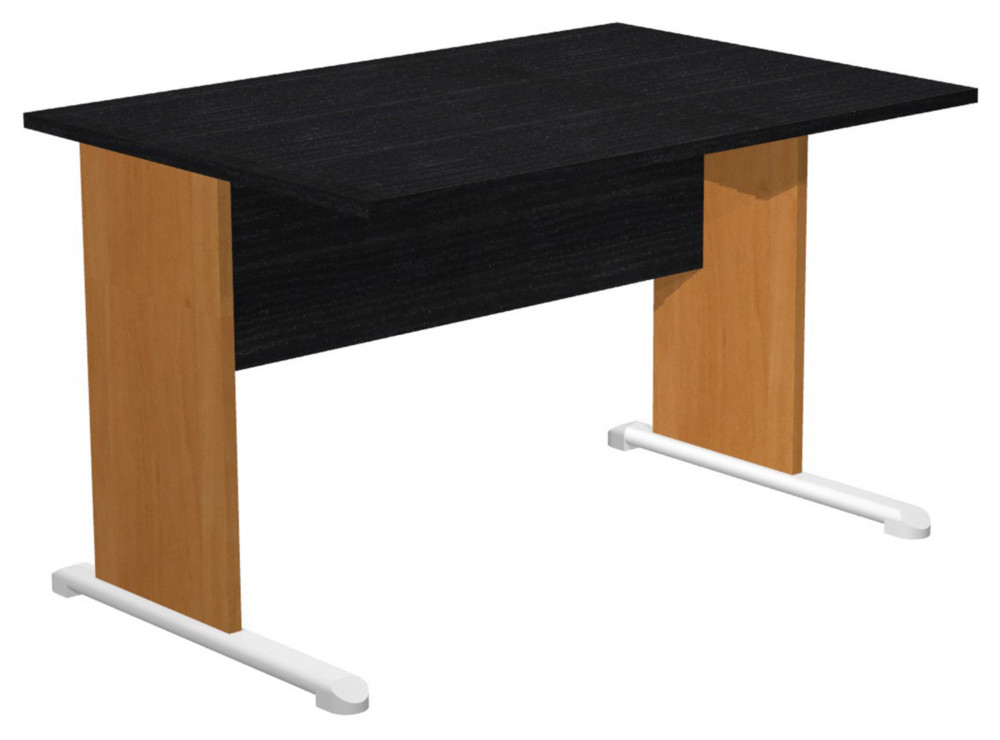 Bureau droit Pronto Bois - L.140 x P.80 cm - Plateau Noir - Pieds L Aulne