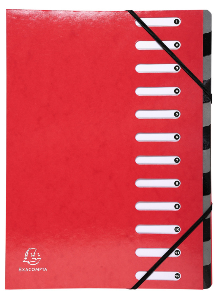Exacompta Trieur  lastiques Harmonika Iderama - dos extensible  soufflet - 12 divisions - Rouge