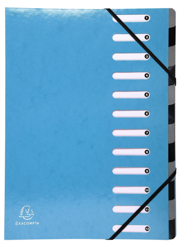 Exacompta Trieur  lastiques Harmonika Iderama - dos extensible  soufflet - 12 divisions - Bleu clair