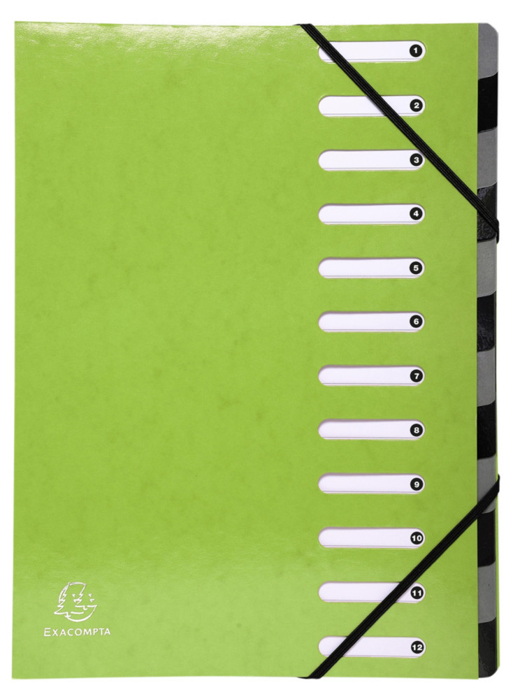 Exacompta Trieur  lastiques Harmonika Iderama - dos extensible  soufflet - 12 divisions - Citron vert