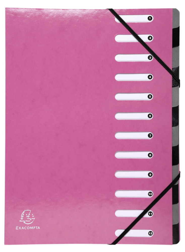 Exacompta Trieur  lastiques Harmonika Iderama - dos extensible  soufflet - 12 divisions - Rose