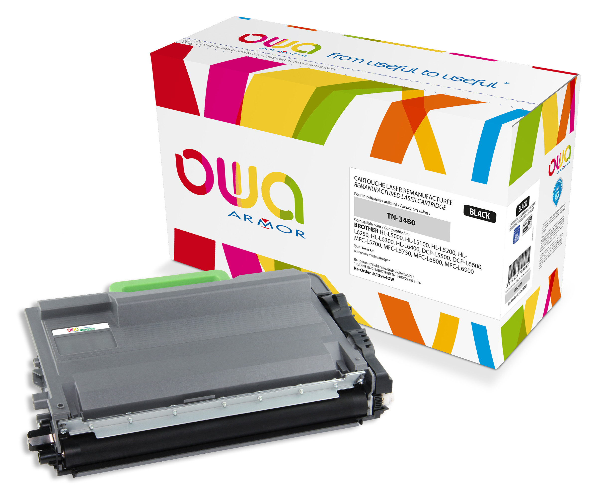 OWA Toner compatible BROTHER TN3480 - K15964OW - Noir