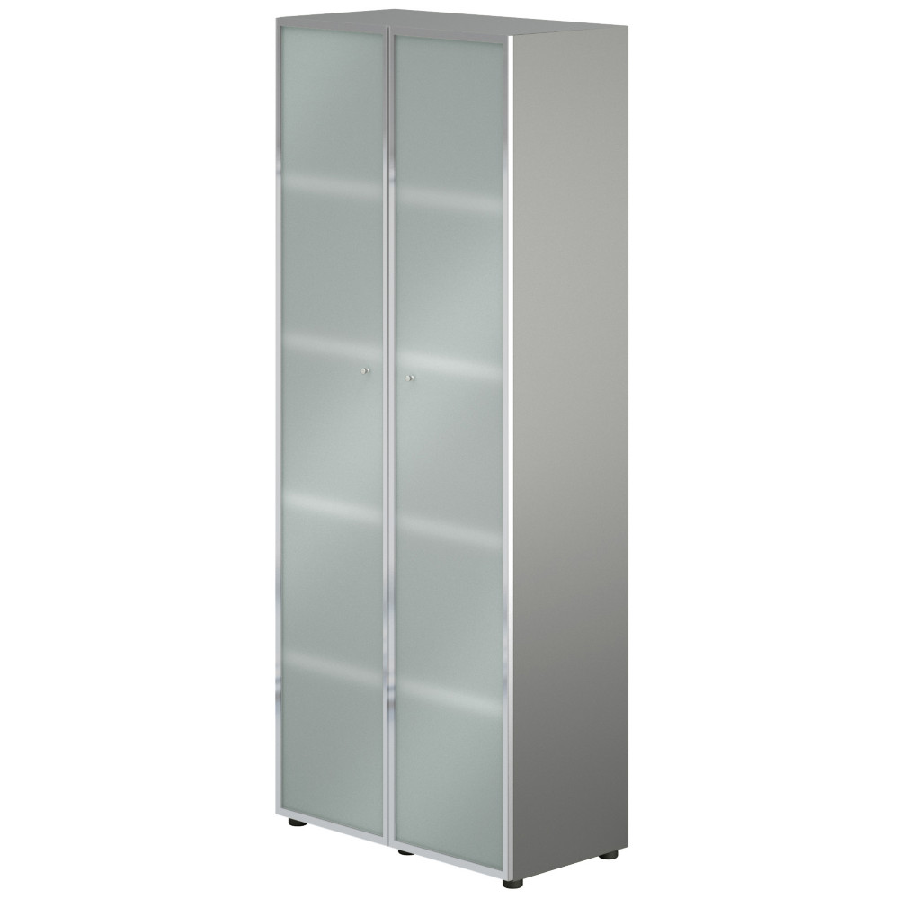 Armoire haute Delux - L.86 x H.215 cm - 2 portes en verre dpoli - Corps couleur Aluminium