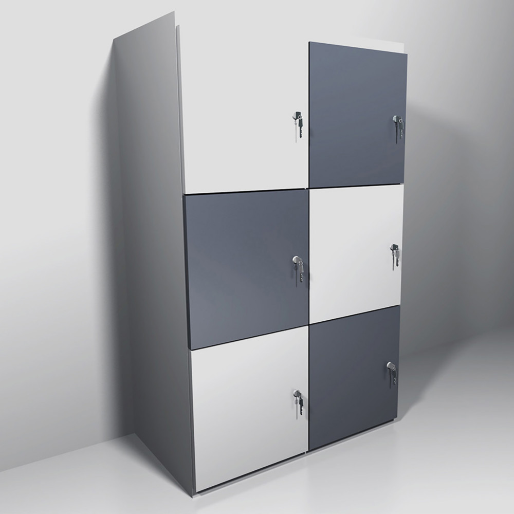 Casiers de bureau individuels 6 cases, H. 133.5 cm, portes panaches blanc et anthracite