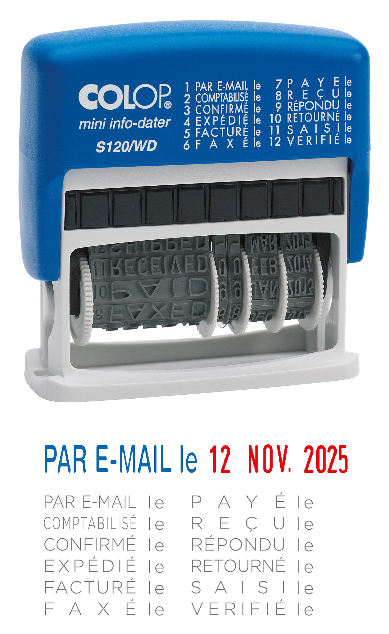 Colop Mini Tampon dateur Printer S 120/WD -  multi formules - Bicolore