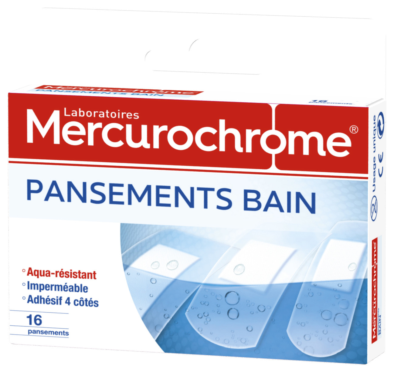 Mercurochrome Pansements Bain Imperméable Ultra-Fin Transparent X16