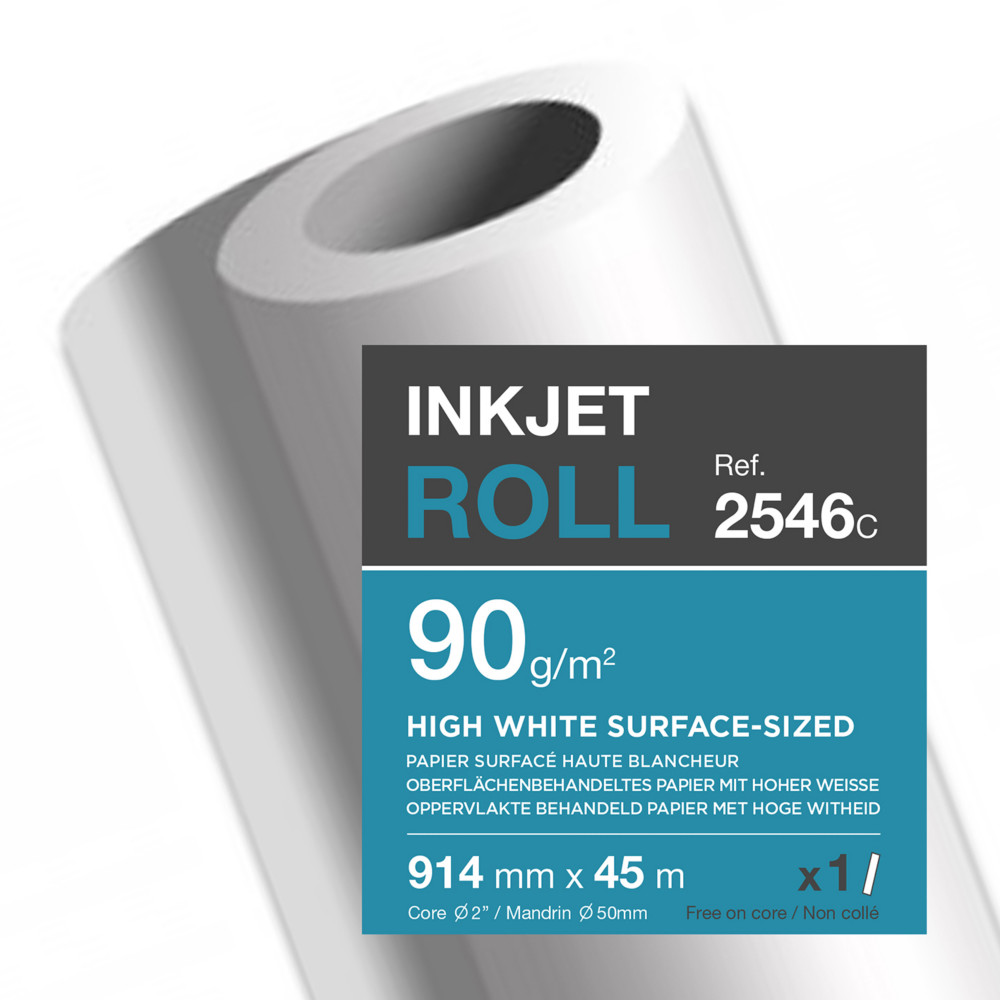 Clairefontaine Rouleau de papier surfac ultra blanc 2546C pour traceur jet d'encre - Format 0,914 x 45m - 90g - Mandrin de 5 cm