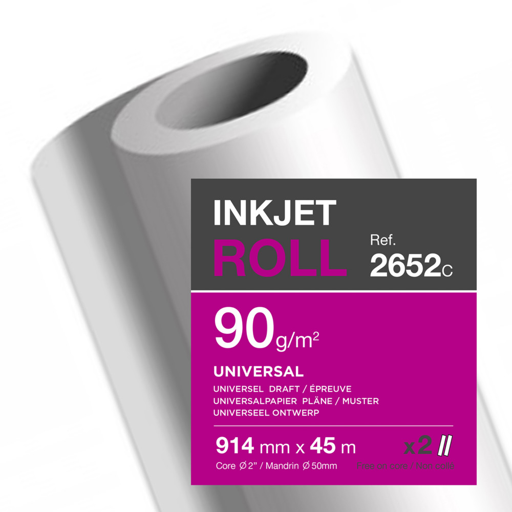 Clairefontaine Rouleau de papier blanc 2652C pour traceur universel - Format 0,914x 45m - 90g - Mandrin de 5 cm - Lot de 2