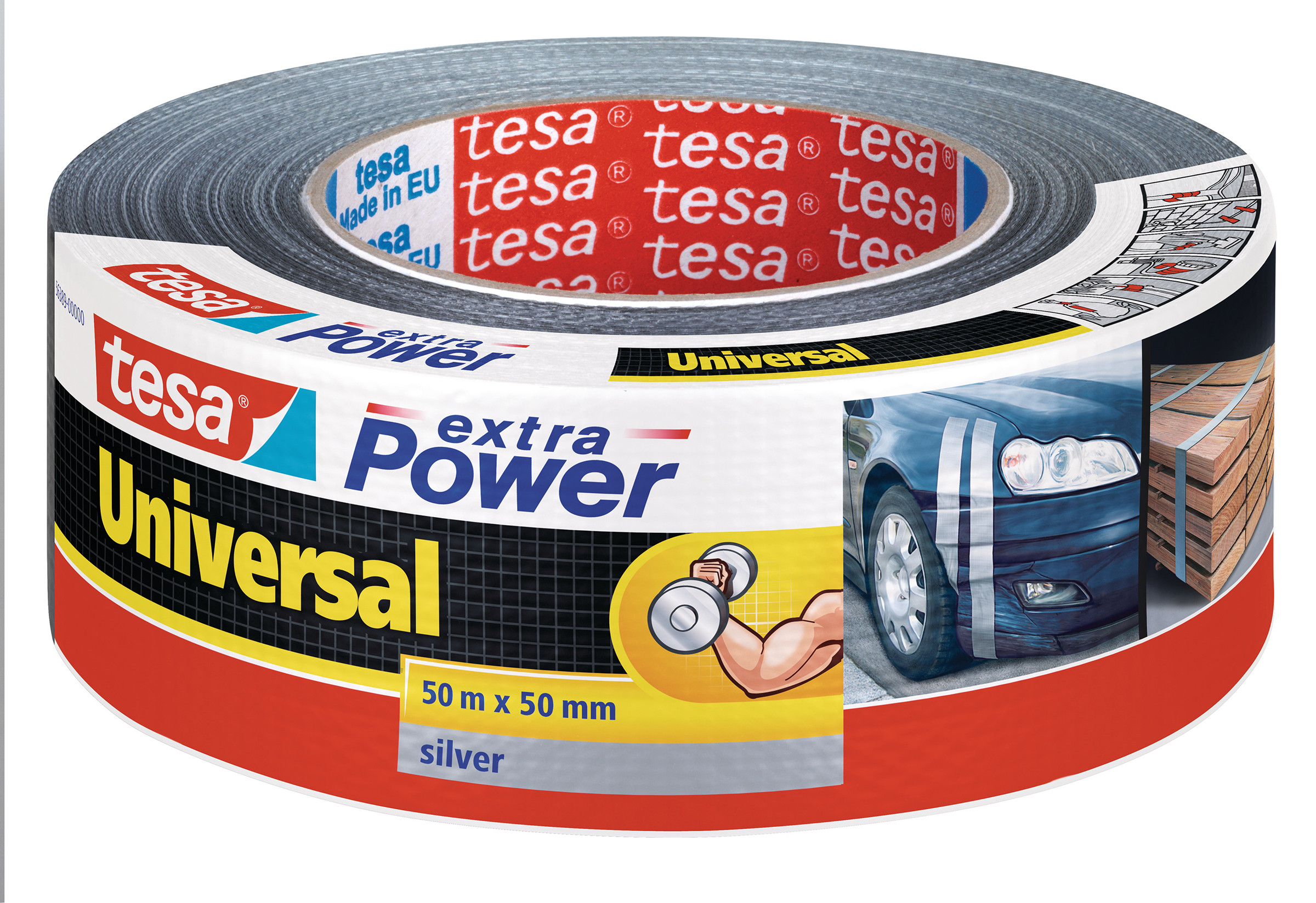 tesa® Extra Power Universal ruban adhésif, 48 mm x 50 m, tissu renforcé, argent
