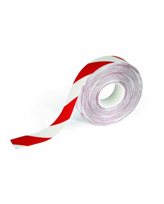 Durable Ruban adhsif permanent de marquage au sol - Antidrapant - 30 m x 50 mm - Rouge et Blanc