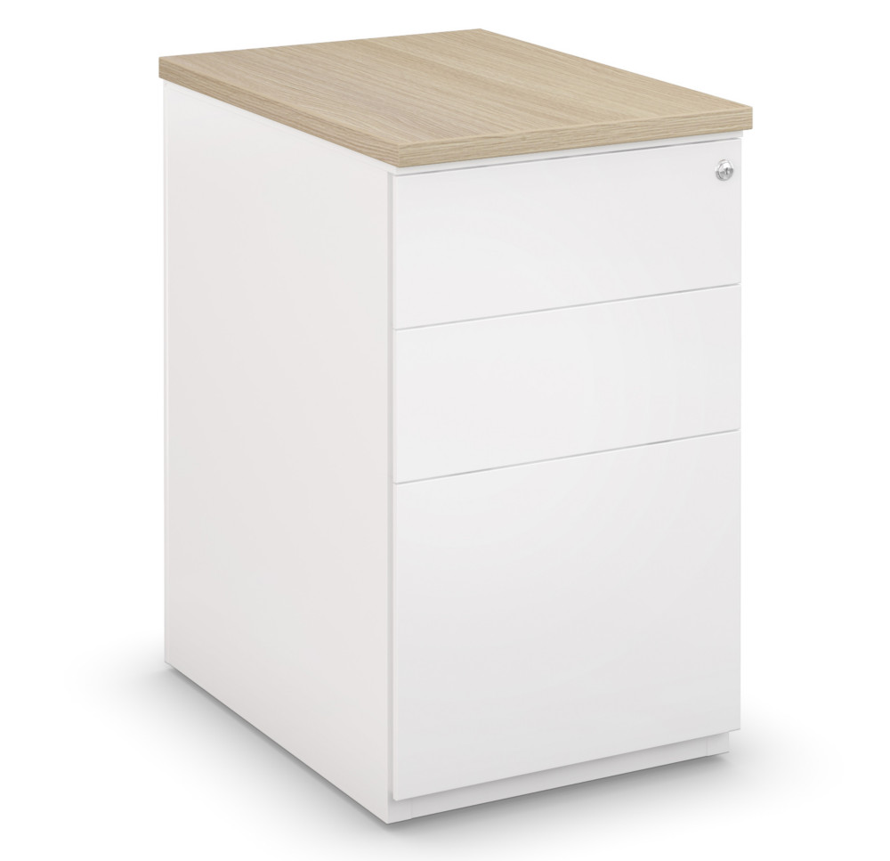 Caisson mtal hauteur bureau L.42 x P.80 x H.72 cm - Corps Blanc - Top Chne