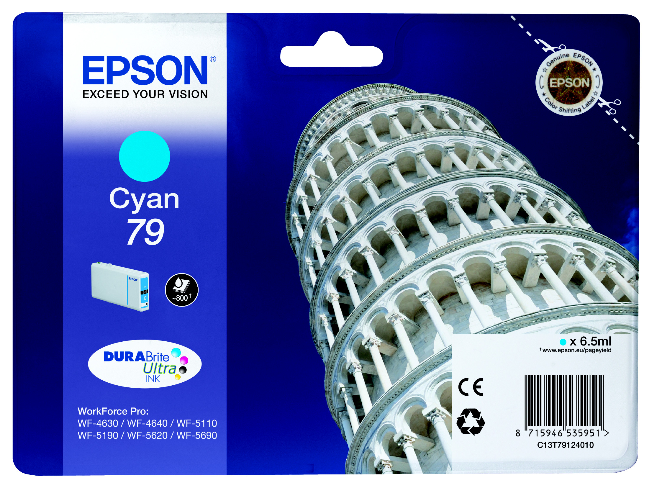 Epson 79 ''Tour de Pise'' Cartouche d'encre originale C13T79124010 - Cyan