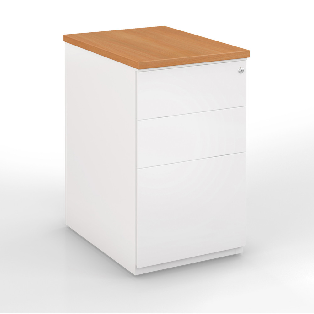 Caisson mtal hauteur bureau L.42 x P.80 x H.72 cm - Corps Blanc - Top Htre