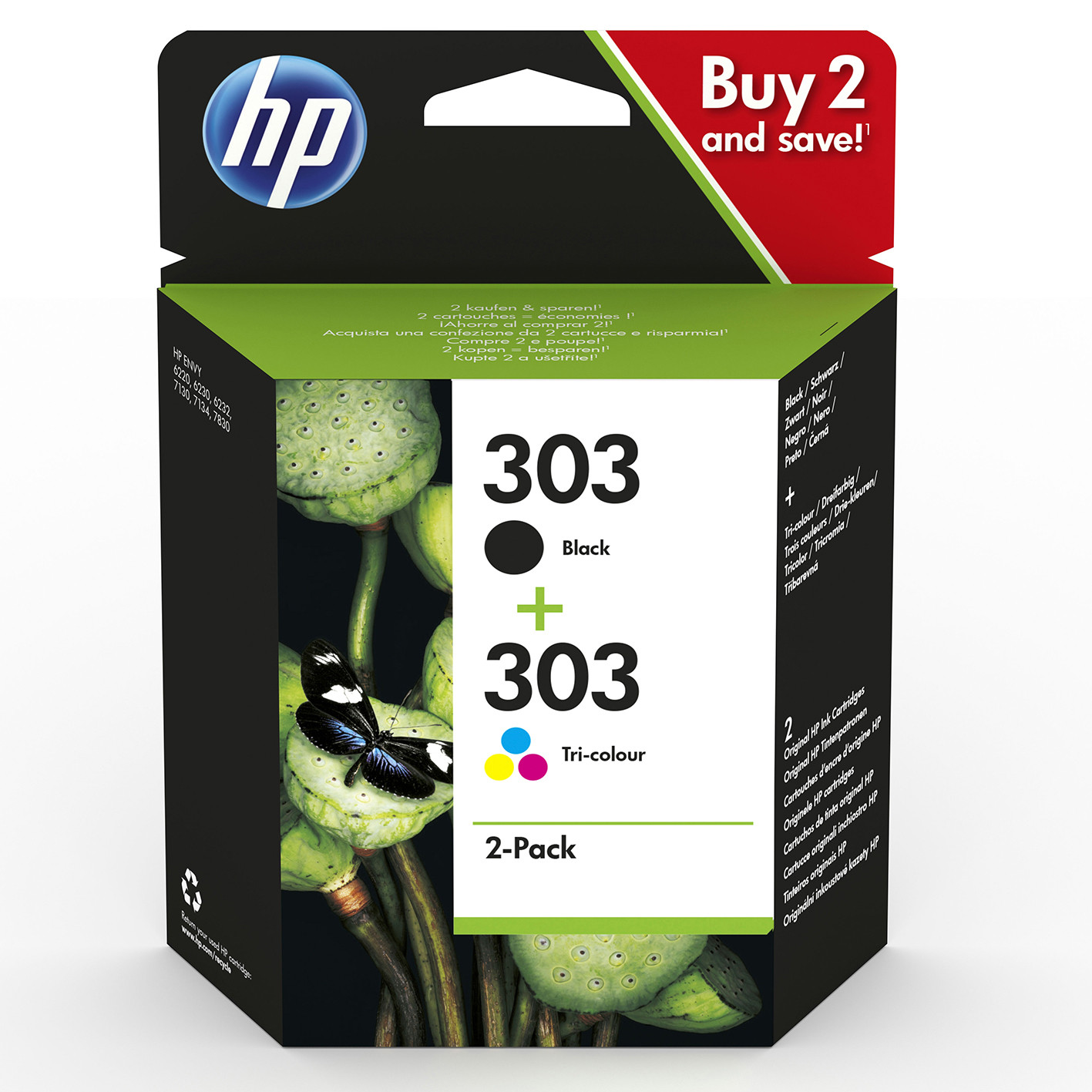 HP 303 Cartouche d'encre authentique 3YM92AE - Pack de 2 (Noir + Couleur)