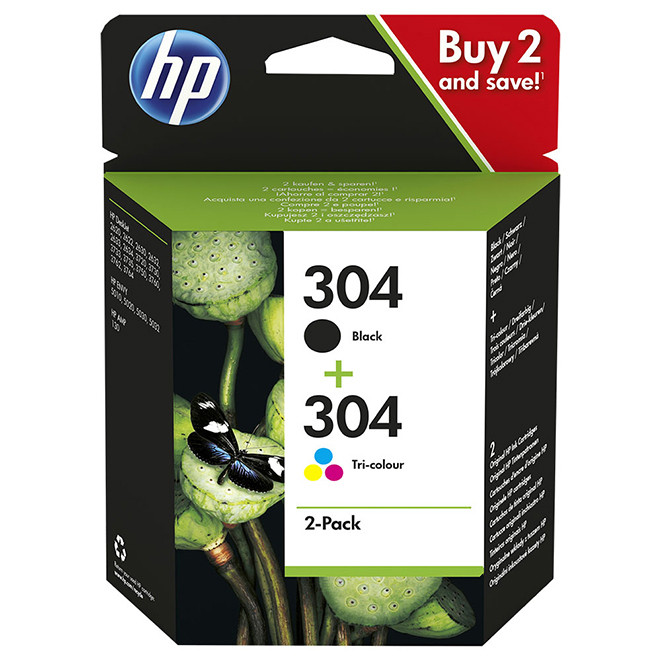 HP 304 Cartouche d'encre authentique 3JB05AE - Pack de 2 (Noir + Couleur)