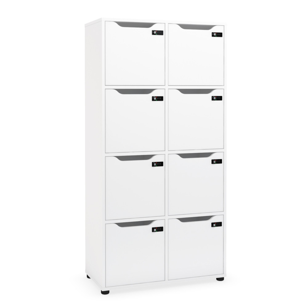 Meuble 8 cases porte  serrure  codes Flex'Office - H.158 x L.80 x P.40 - Blanc