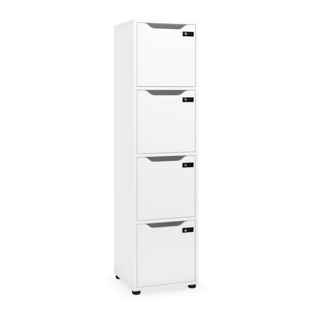 Meuble 4 cases porte  serrure  codes Flex'Office -  H. 158 X L. 41 X P. 40 - Blanc