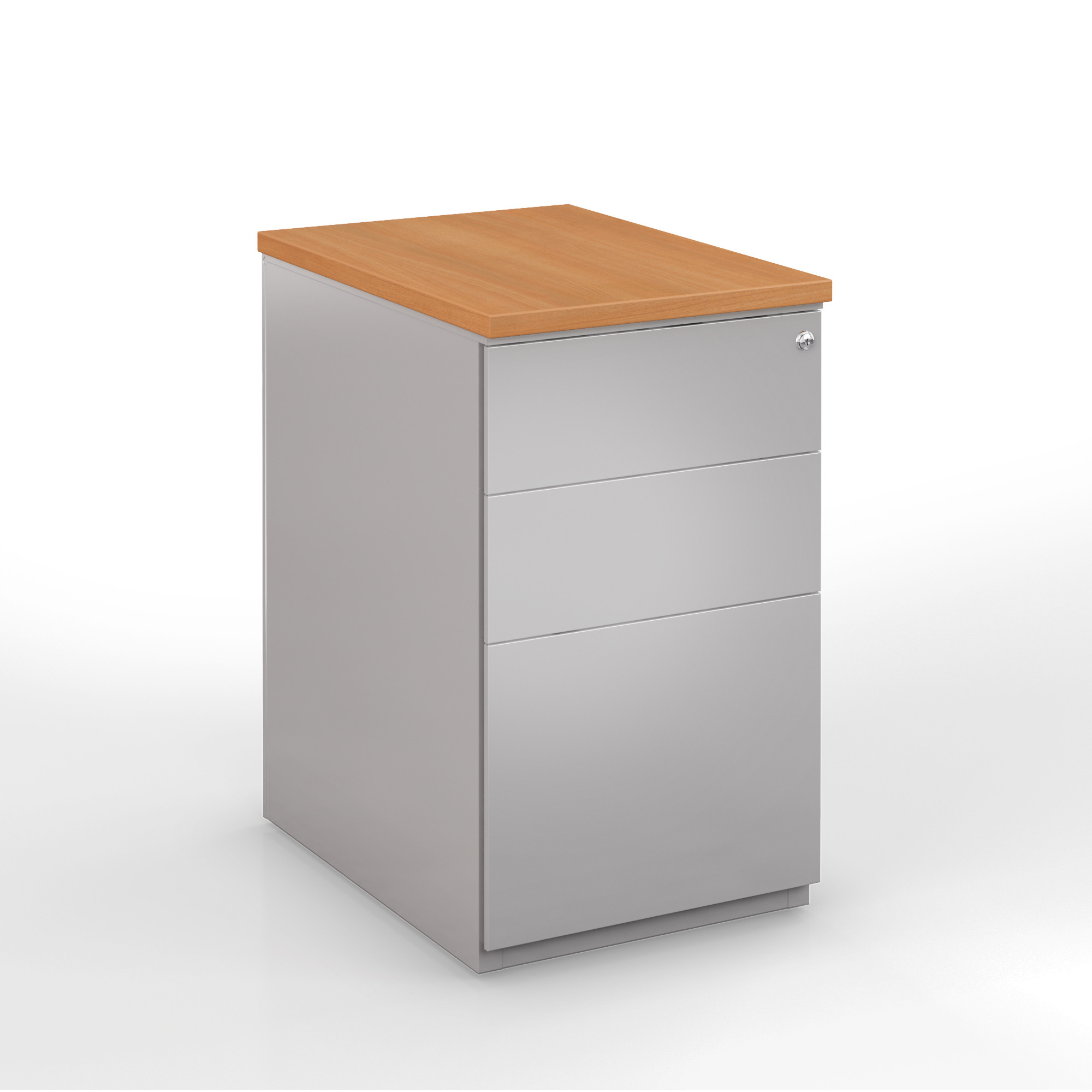 Caisson métal hauteur bureau L.42 x P.60 x H.72 cm - Corps Aluminium - Top Hêtre