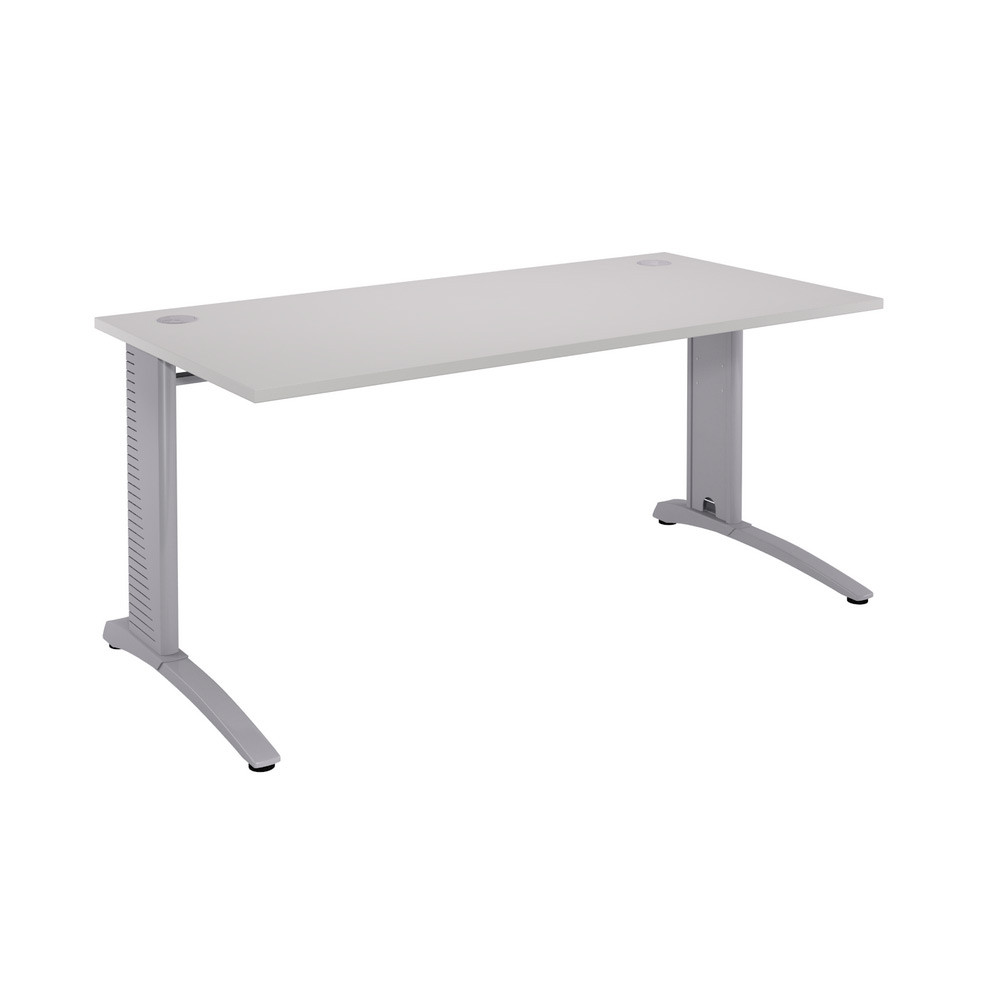 Bureau droit Biospace - L.140 x P.80 cm - Plateau Gris - Pieds Aluminium - Embases Aluminium