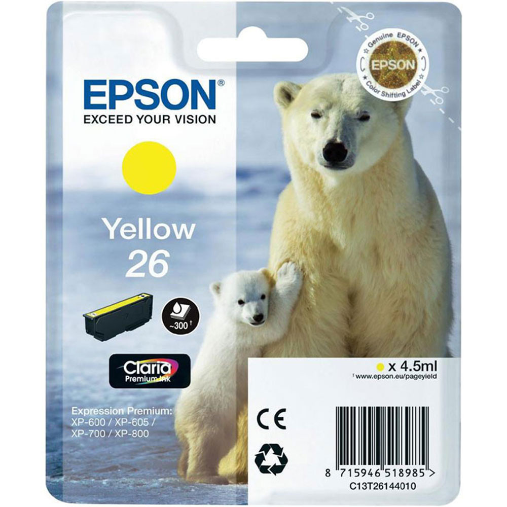 Epson 26 ''Ours Polaire'' Cartouche d'encre originale Claria Premium C13T26144012 - Jaune