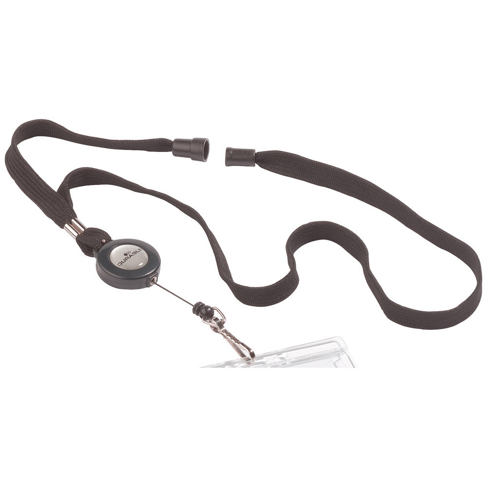 DURABLE Cordon textile avec enrouleur et mousqueton - Noir - Boîte de 10 lacets