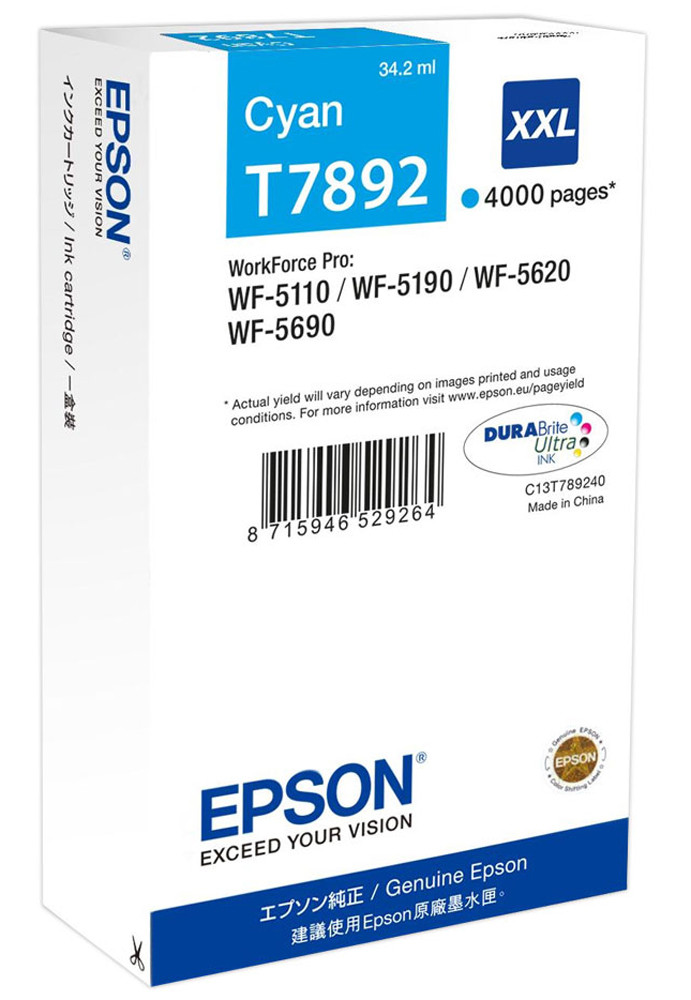Epson T7892 Cartouche d'encre originale grande capacité C13T789240 - Cyan