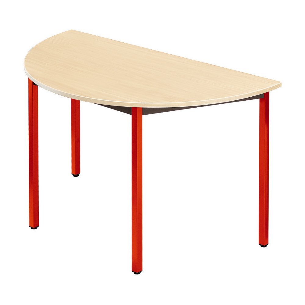 Table de réunion modulable 1/2 rond - L.120 x P.60 cm - Plateau Erable - Pieds Rouge