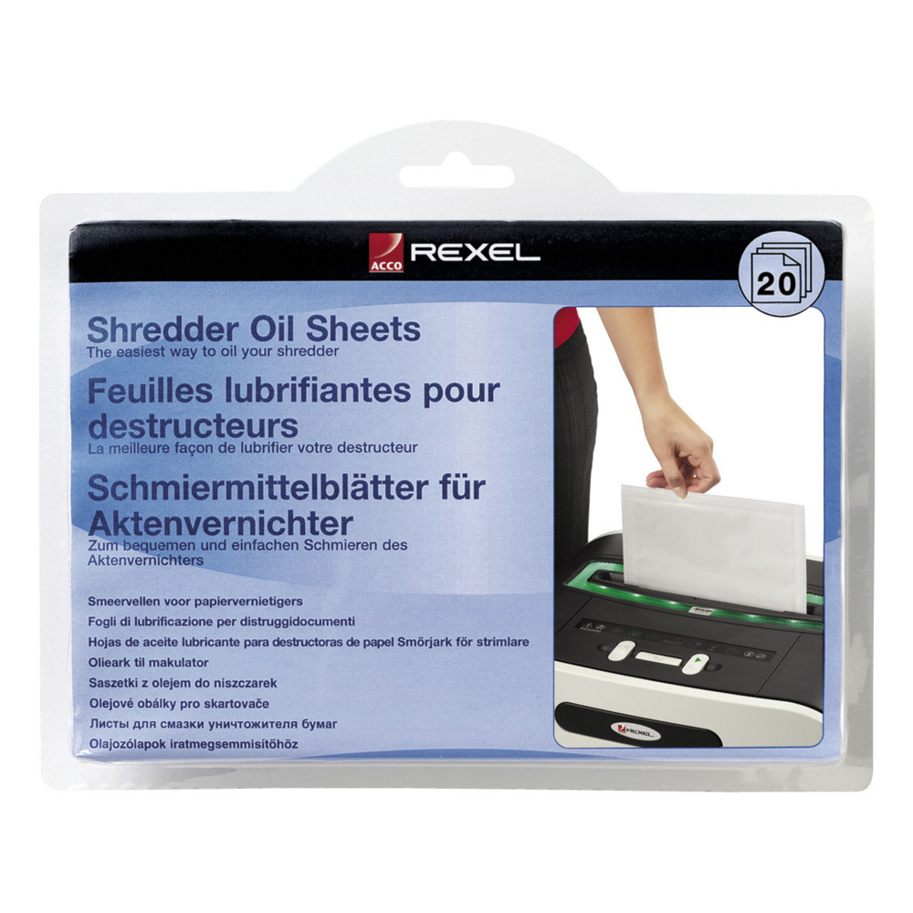 Rexel Destructeur feuilles prlubrifies - Format  A4 - en sachet de 20 feuilles