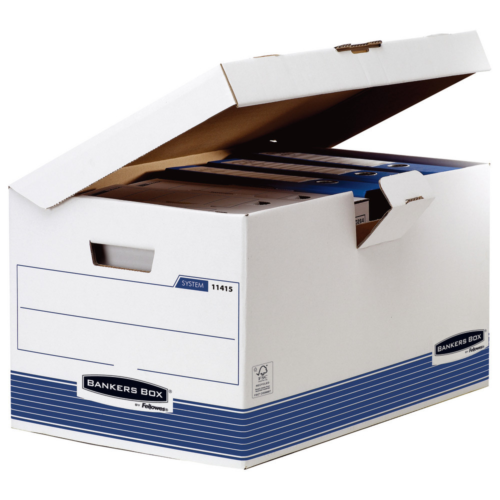 Bankers Box Caisse archives maxi 56,5 x 39 x 31 cm en carton montage automatique - Blanc - Lot de 10