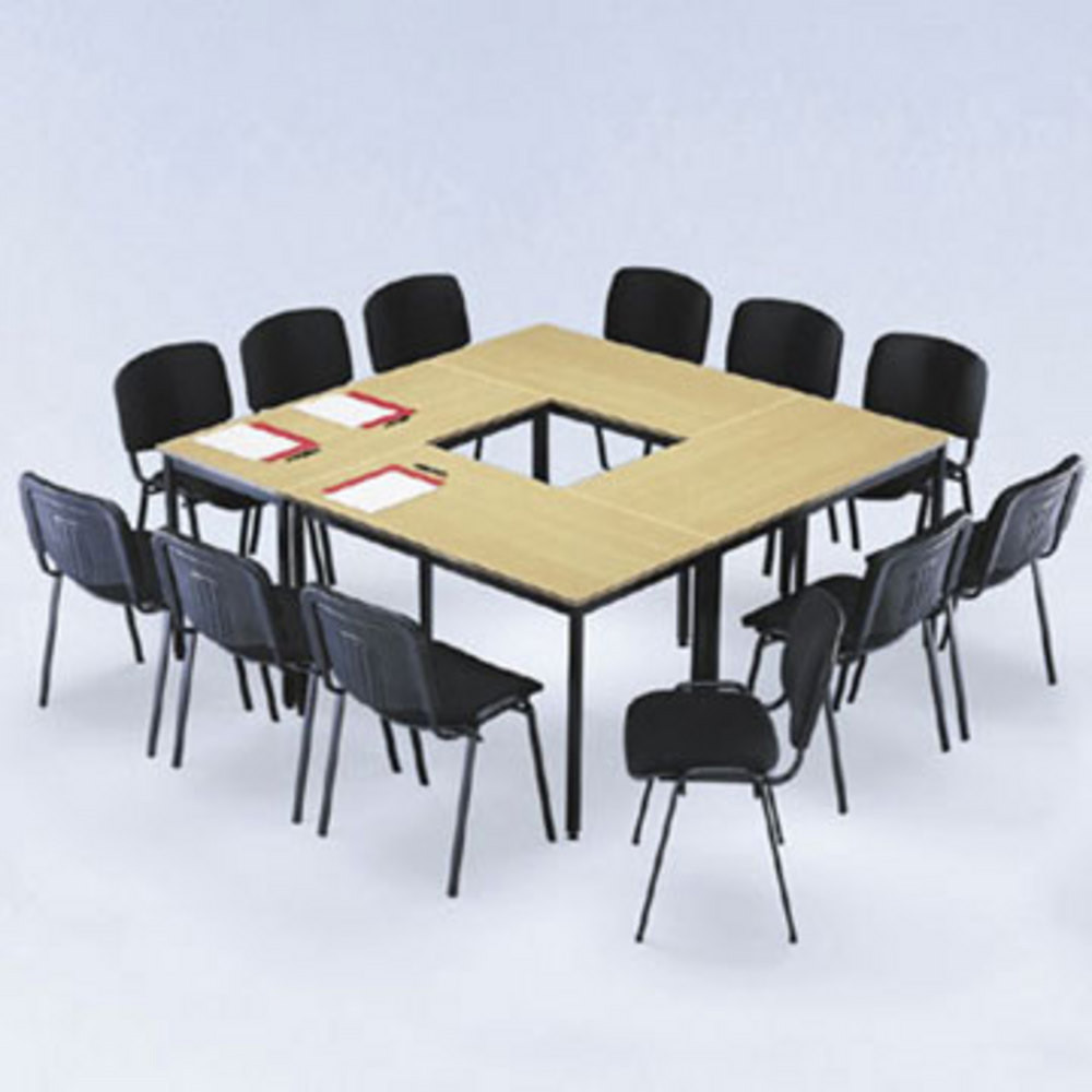 Pack 4 tables modulaires - DOMINOS - Rectangle 120 x 60 cm - Htre - pieds Noir + 12 chaises FIRST noires