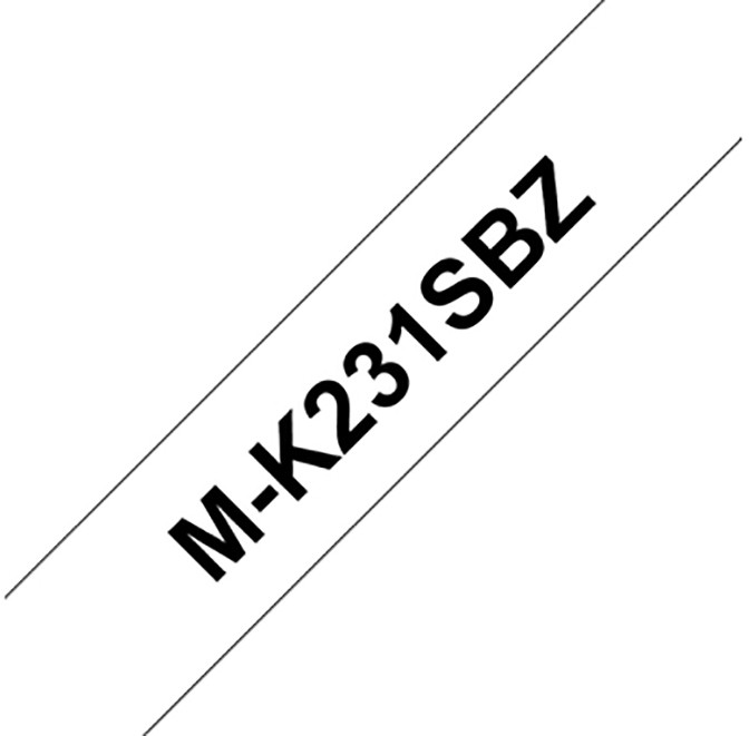 Brother Rouleau de ruban adhsif non lamin, M-K231, noir sur blanc, 1,2cm x 8m