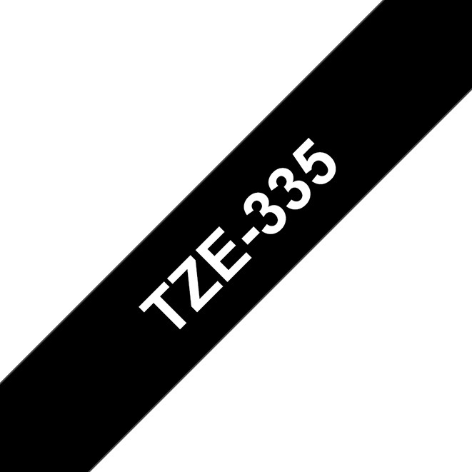 Brother Ruban TZe-335 pour tiqueteuse - 12 mm x 8 m - Blanc sur Noir