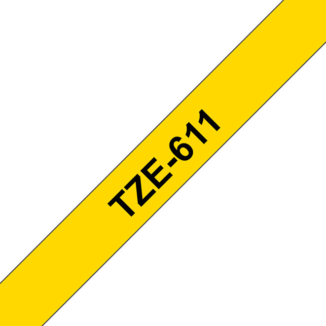 Brother Ruban TZe-611 pour tiqueteuse - 6 mm x 8 m - Noir sur Jaune