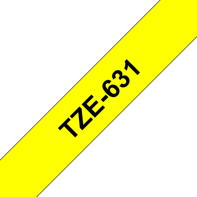 Brother Ruban TZe-631 pour tiqueteuse - 12 mm x 8 m - Noir sur Jaune
