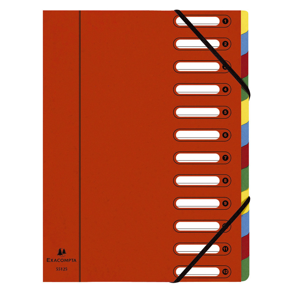 Exacompta Trieur  lastiques Harmonika  fentres - vritable carte lustre - 12 divisions - Rouge